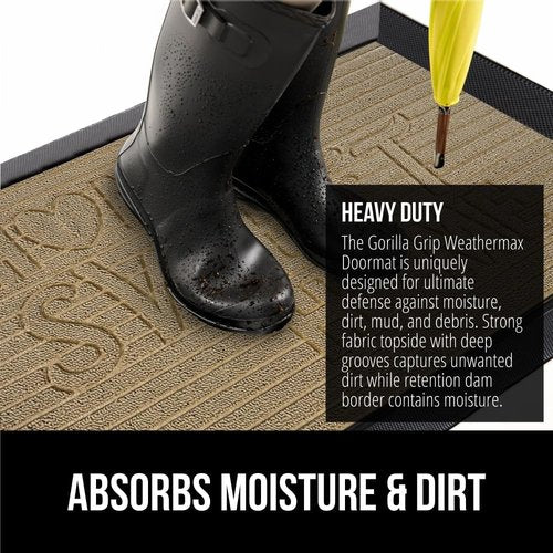 GORILLA GRIP Waterproof All-Season WeatherMAX Doormat - Stain & Fade Resistant, 29x17, Easy Clean