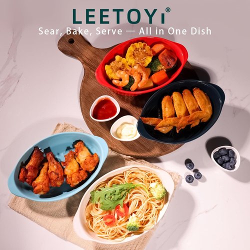 LEETOYI Porcelain Baking Dish Set - Small Oval Au Gratin Pans with Double Handles | Set of 2 (White)