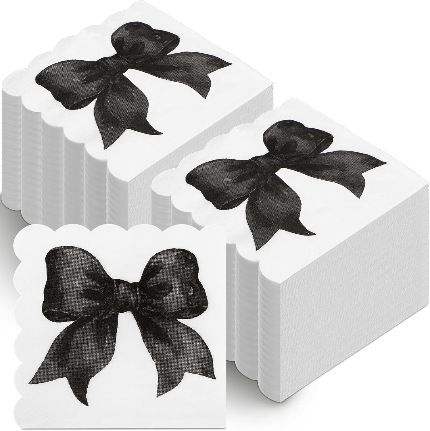 Skyygemm Black Bow Napkins - 150 Pcs Disposable Paper for Bachelorette & Bridal Showers | Coquette Theme Party Decor