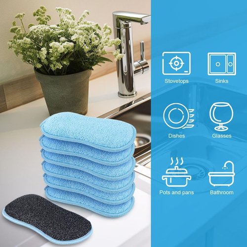 HOMEXCEL Multi-Purpose Scrub Sponges - Non-Scratch Microfiber Kitchen Dish Sponges (12 Pack, Blue)
