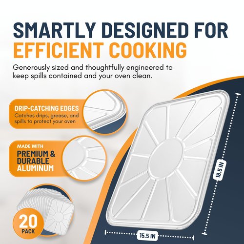 Aluminum Oven Liners for Bottom of Oven (20 Pack), Disposable Foil Oven Liners for Bottom of Oven, Oven Drip Pans, Oven Liners for Bottom of Electric Oven and Gas Oven, Oven Liner, 18.5" x 15.5”