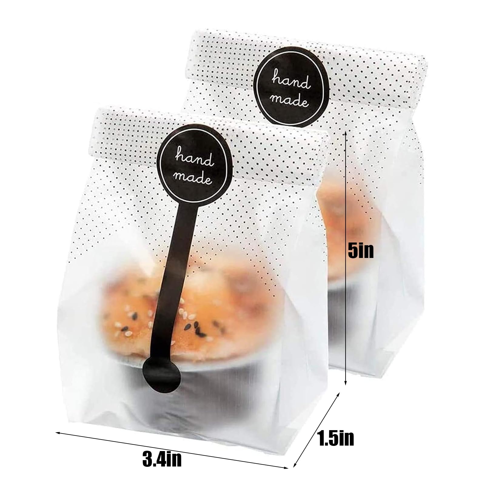 Palksky (400Pcs)200pcs Translucent Plastic Bags/Bakery Bags with 200pcs Handmade Stickers for Muffin Cookie Cake Chocolate Candy Snack Wrapping Bakery Packaging