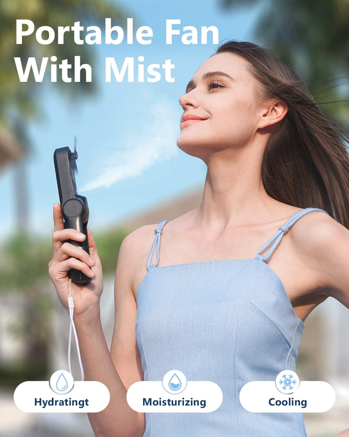 Sweetfull Portable Misting Fan - Handheld Rechargeable Mini Water Spray Fan for Travel | Black
