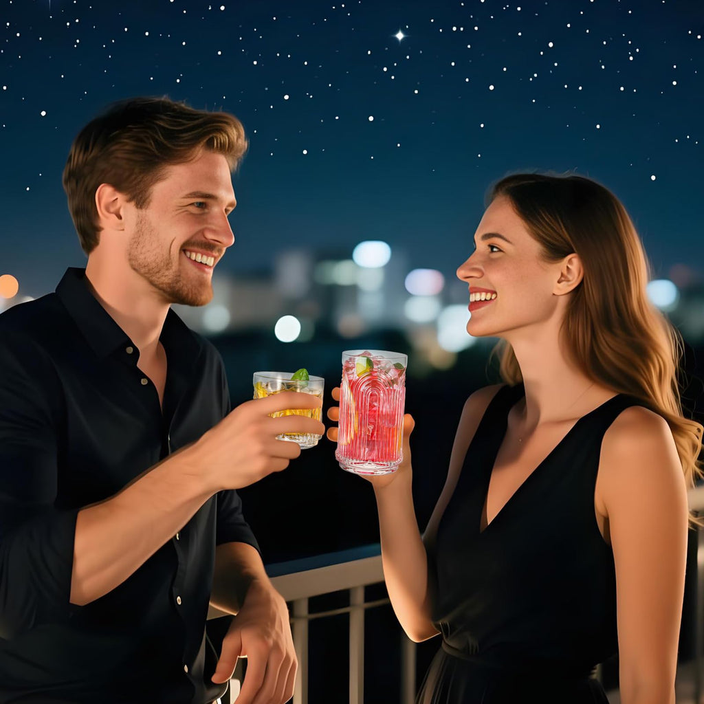 VasoArte Vintage Drinking Glasses, Art Deco Glassware, Set of 8 Hand-Made Glass Cups-17oz Highball Glasses & 10oz Cocktail Glasses, Ribbed Glassware, Bar Tumbler Set, Kitchen Glass ware