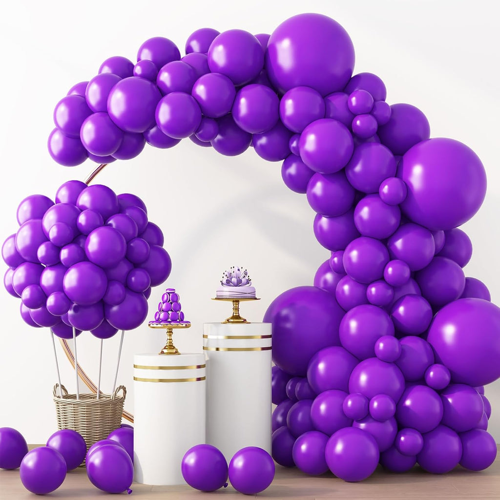 RUBFAC Dark Purple Balloons - 129-Piece Latex Balloon Garland Kit | 5-12 Inch for Weddings & Parties