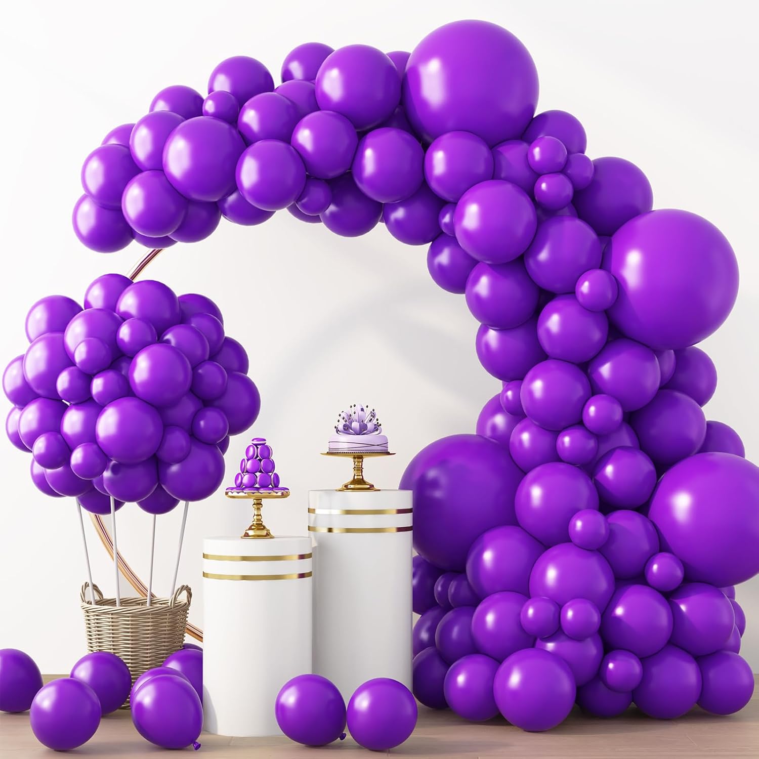 RUBFAC Dark Purple Balloons - 129-Piece Latex Balloon Garland Kit | 5-12 Inch for Weddings & Parties