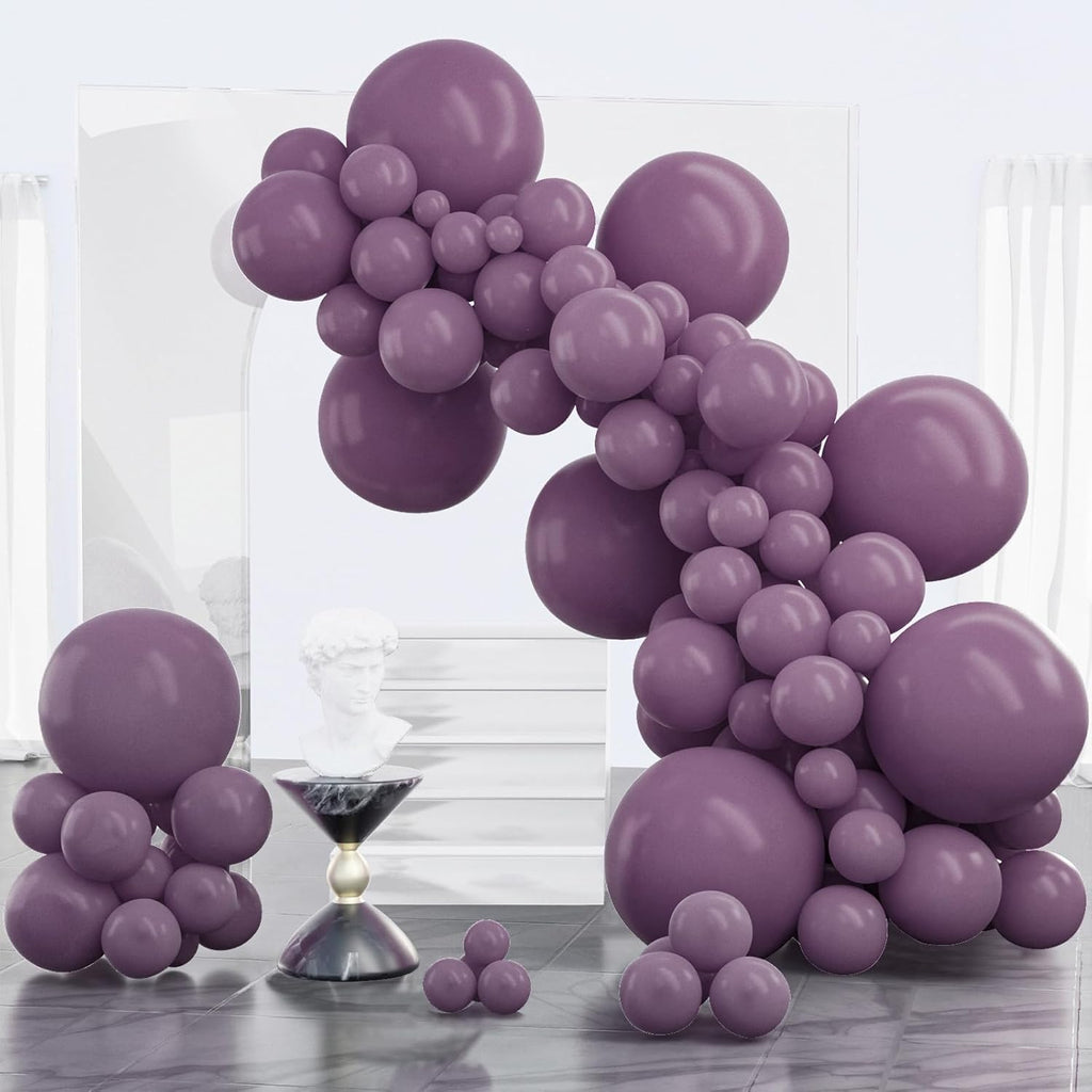 PartyWoo Dusty Purple Balloons - 100 Pcs Latex Helium Balloons in 5, 10, 12, 18 Inch Sizes | Perfect for Baby Showers & Birthdays