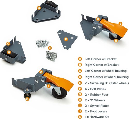 Bora Portamate Mobile Base Kit PM-1100 - Heavy-Duty Adjustable Dolly Roller Frame | 400 lb Capacity