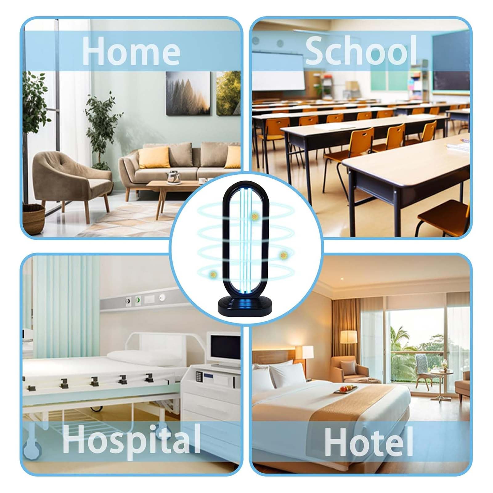UV Light - Uv Bed Bugs, UV Lamp with 4- Speed Timing and Remote Control (38w Uvc Bulb) (1Pcs-Black)