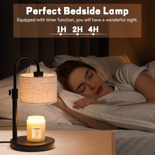 FINCMY Candle Warmer Lamp - Dimmable Wax Warmer with Timer & 2 Bulbs | Elegant Linen Design for Home Decor