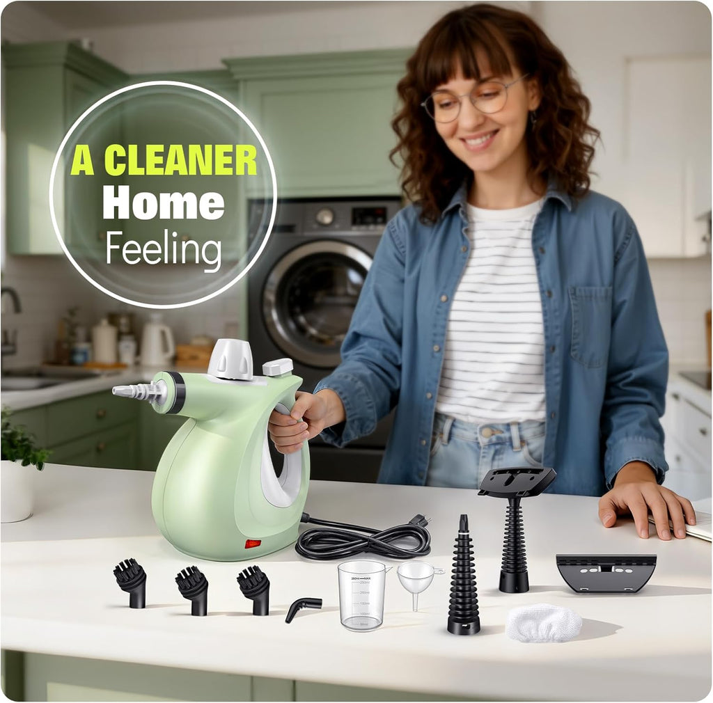 Skiennix Steam Cleaner - Powerful Handheld Pressurized Steamer with 11-Pc Set | Chemical-Free Multi-Surface Cleaning for Furniture, Upholstery, Grout, Couch & Car