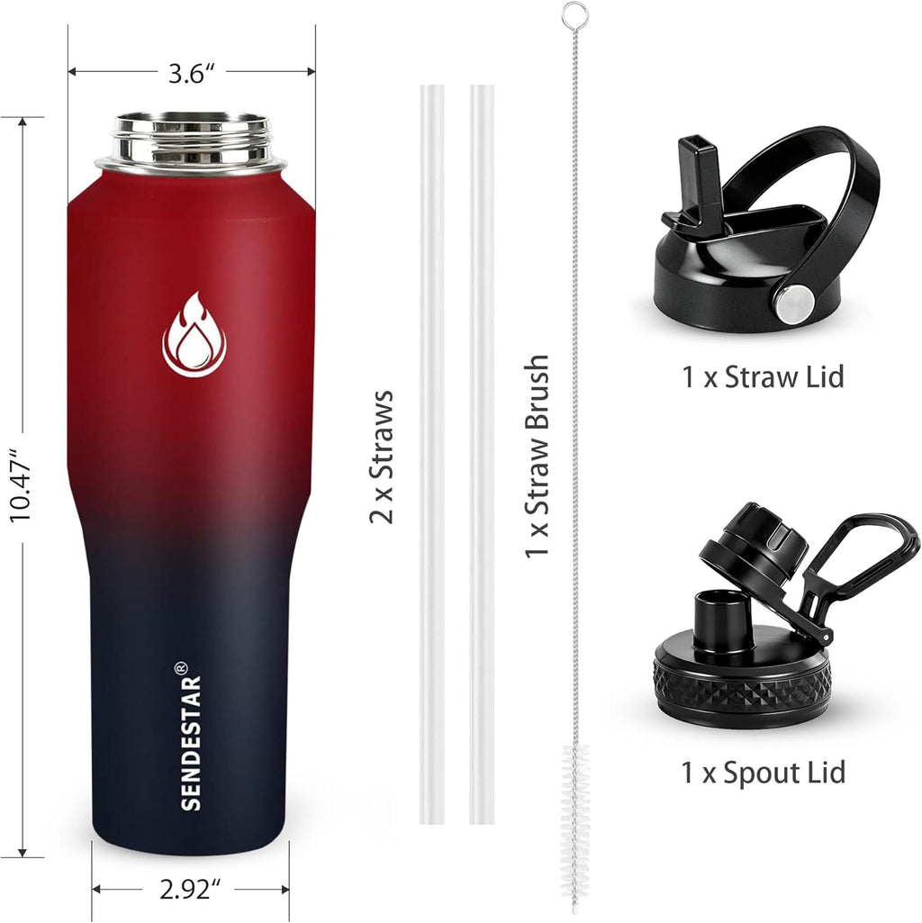 SENDESTAR 32oz Stainless Steel Water Bottle - Wide Mouth, Vacuum Insulated, Fits Car Cup Holders