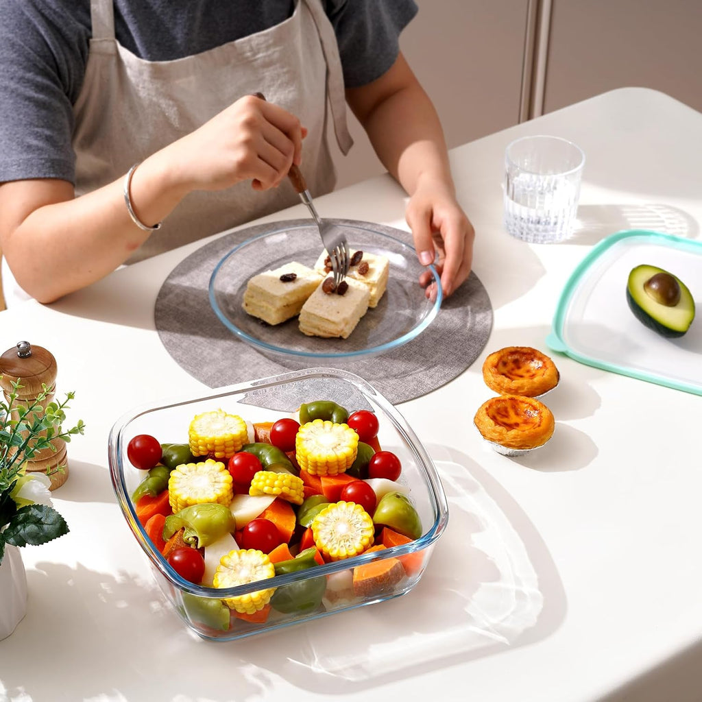 NUTRIUPS 9 x 9 Glass Baking Dish with Lid - Large 2.75QT Oven Safe Pan in Green | Deep & Durable Design