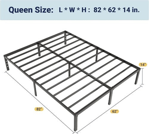 Allewie Queen Bed Frame - 14-Inch Metal Platform Bed with Storage | No Box Spring Needed, Easy Assembly, Black