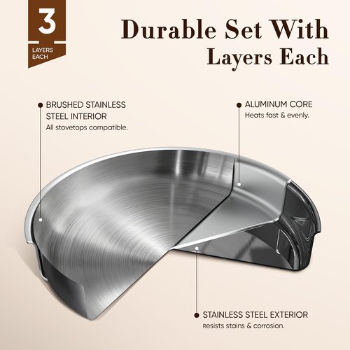 CAROTE 19-Piece Stainless Steel Cookware Set - Induction-Ready Pots & Pans with Detachable Handle, Oven Safe, Woodgrain Finish