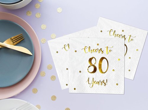 Cheers to 80 Years Cocktail Napkins - 50-Pack 3-Ply White Napkins for 80th Birthday & Anniversary Celebrations | 5 x 5 Inch