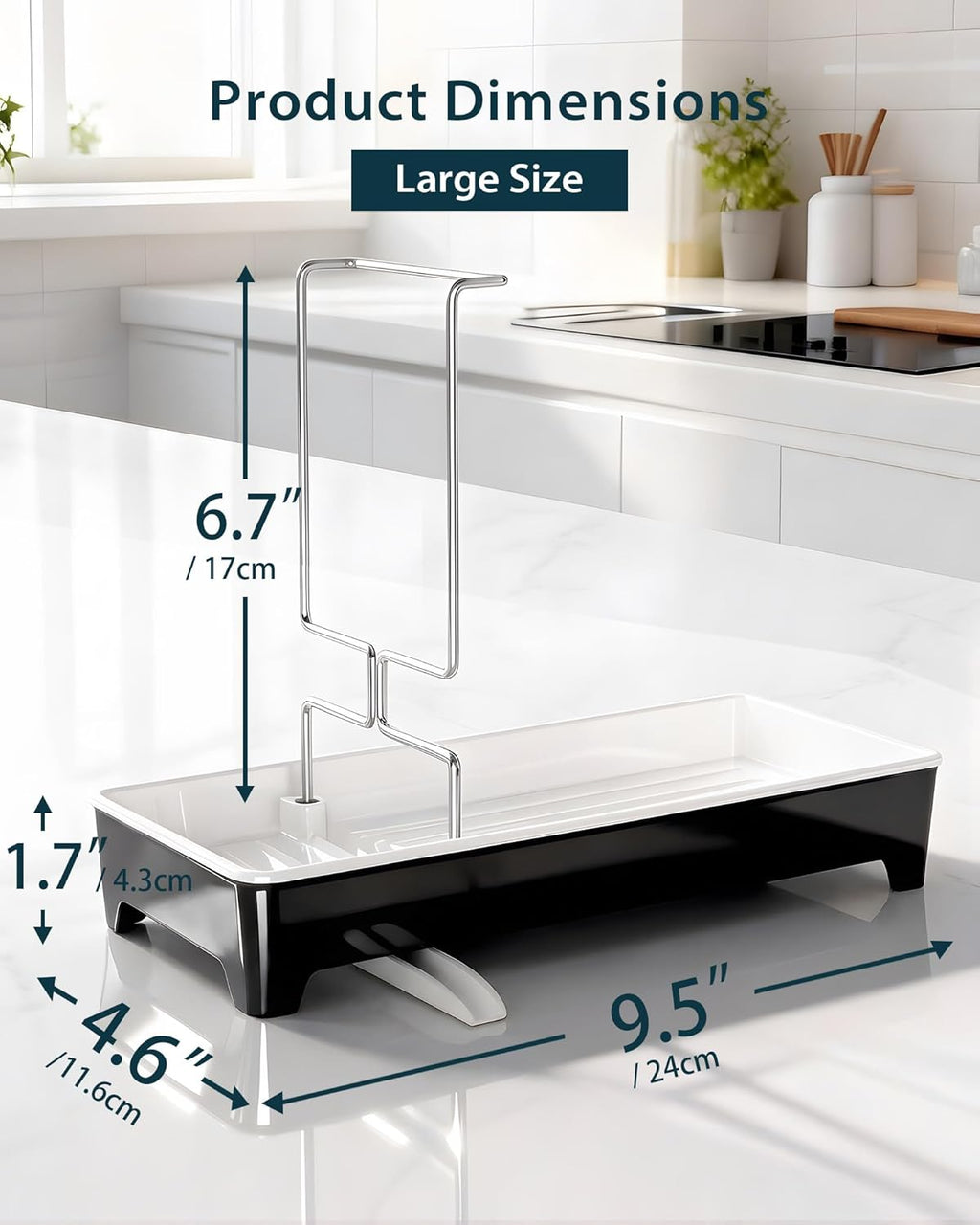 Skiennix Minimalist Sink Caddy - Rustproof Sponge Holder with 304 Stainless Steel Brush Holder | Large Black Countertop Organizer