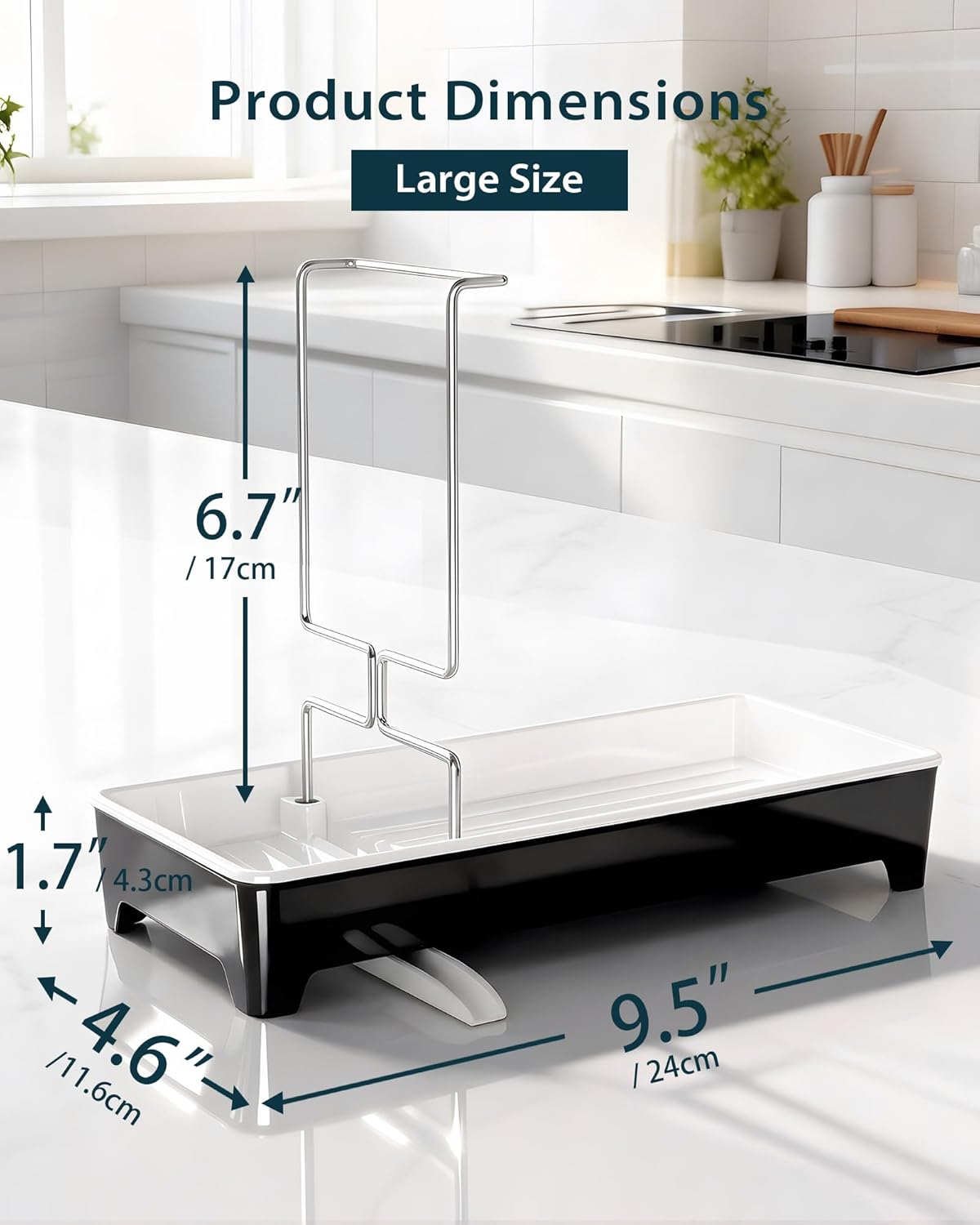Skiennix Minimalist Sink Caddy - Rustproof Sponge Holder with 304 Stainless Steel Brush Holder | Large Black Countertop Organizer