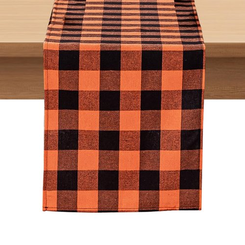 Softalker Fall Checkered Table Runner - Orange Buffalo Plaid Halloween Thanksgiving Stain Resistant Washable Table Decoration for Dining/Parties/Holiday Decor, 13 x 120 Inch