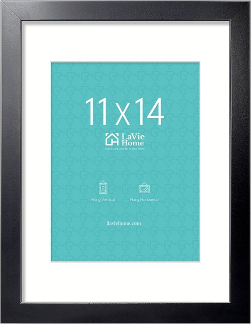 LaVie Home 11x14 Picture Frame - Sturdy Black Frame with Polished Plexiglass | Displays 8x10 with Mat or 11x14 Without Mat
