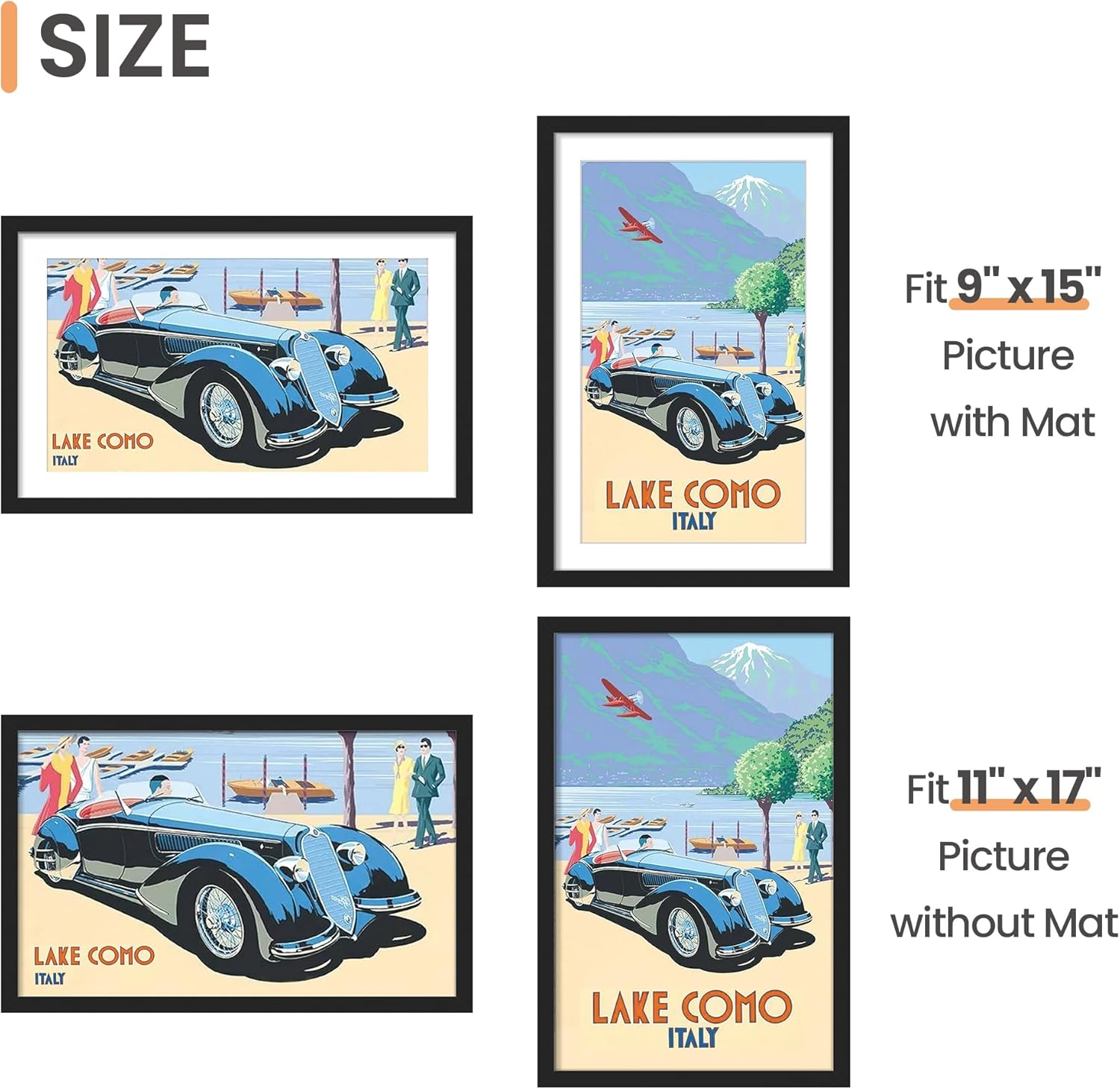 Upsimples 11x17 Picture Frame Set of 5 - Display 9x15 or 11x17 Photos | Stylish Black Wall Gallery