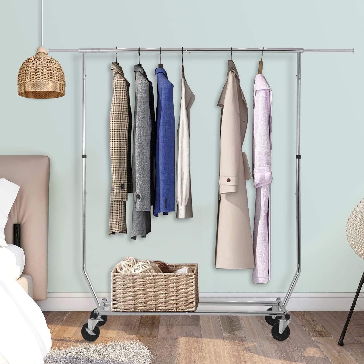 PayLessHere Heavy Duty Clothing Rack - Extensible Garment Rack with Wheels | 135 lbs Capacity, Chrome Finish