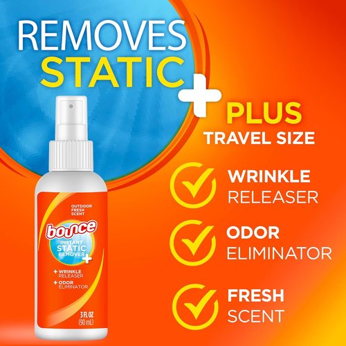 Bounce Anti-Static Spray - 3-in-1 Odor Eliminator & Wrinkle Release | Travel Size (3 Oz)