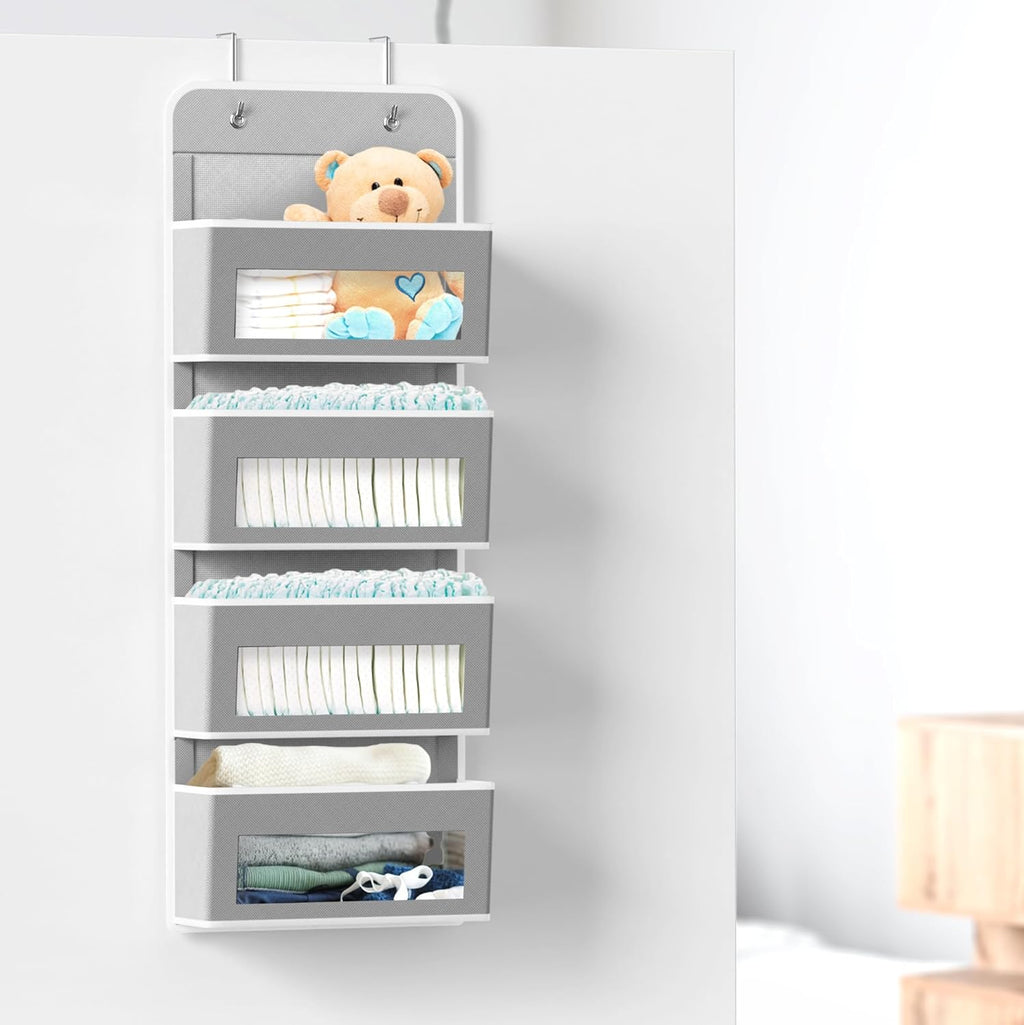 Simple Houseware 4 Pocket Over-The-Door Hanging Organizer - Gray Storage Solution for Bedroom & Bathroom