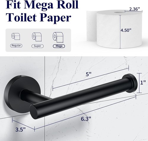 Kitsure Toilet Paper Holder - Sturdy Matte Black Wall-Mounted Design | Premium 304 Stainless Steel for Mega Rolls