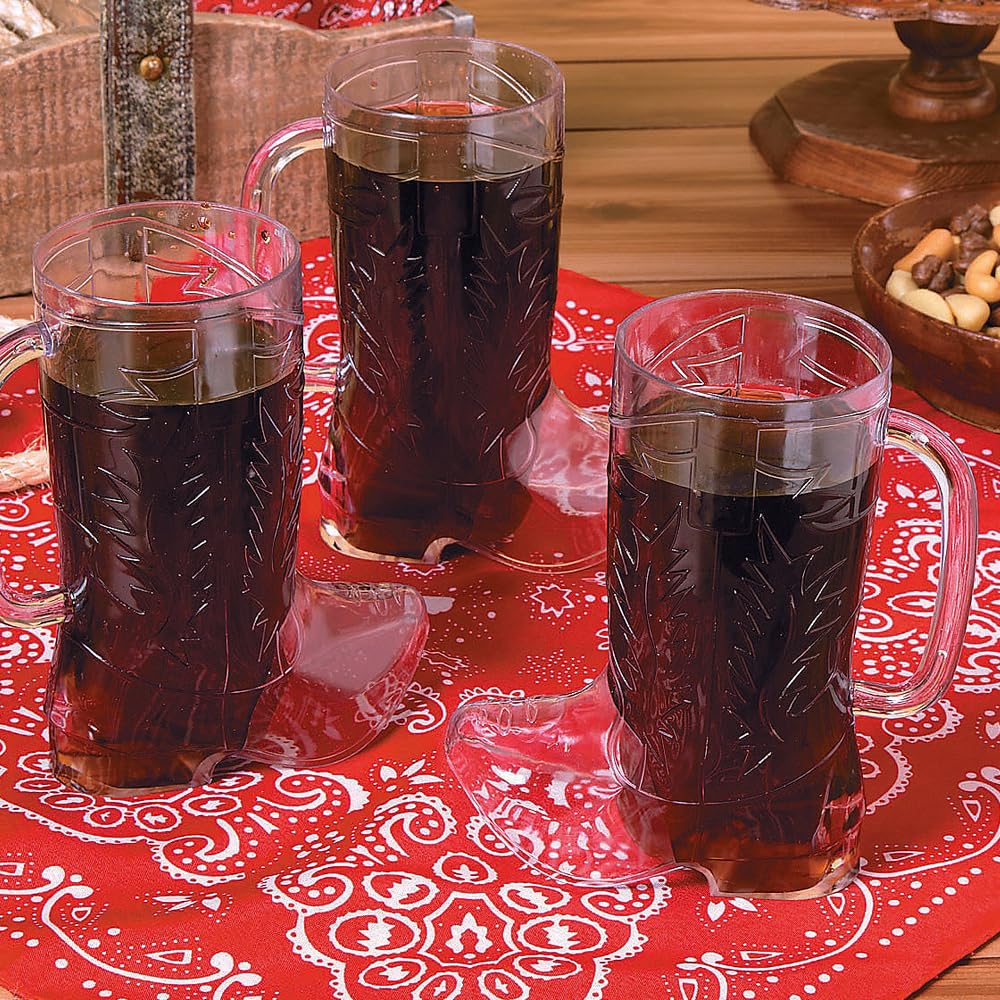 Fun Express Cowboy Boot Cups Clear Plastic - Western Cups 17oz Boot Mugs 12 Pack for Cowboy Party Decorations Rodeo Theme Party Supplies for Adults & Kids Western Themed Celebrations