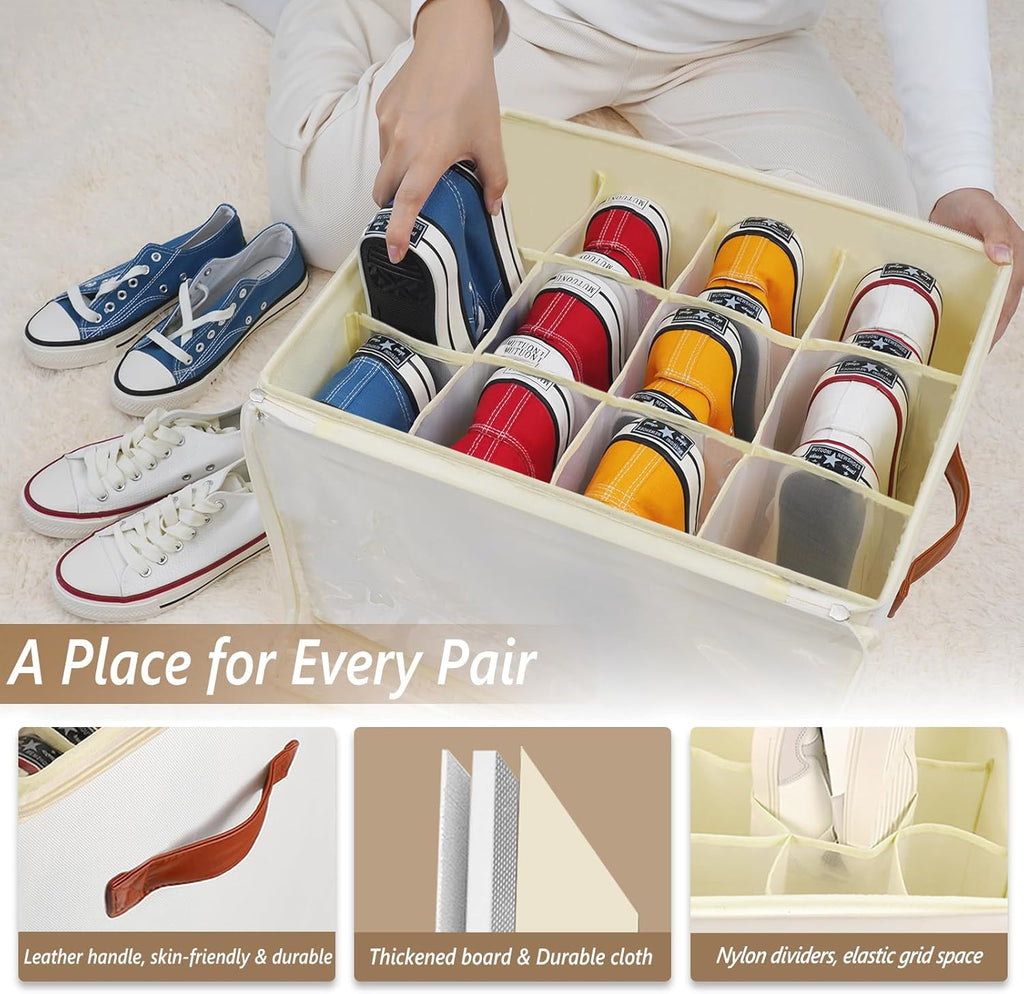 Patinao Shoe Storage Box Organizer - 3 Pack Stackable Clear Lids for 36 Pairs of Shoes | Space-Saving Design