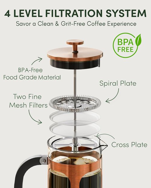 BAYKA French Press Coffee Maker - 34oz Borosilicate Glass & Stainless Steel | Perfect Gift for Coffee Lovers