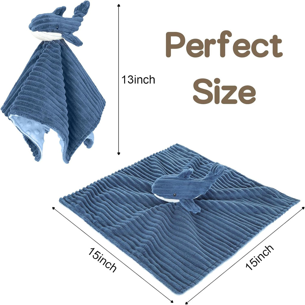 Skiennix Baby Security Blanket - Soft Whale Lovey for Newborns & Toddlers | 15-Inch Blue Snuggle Toy