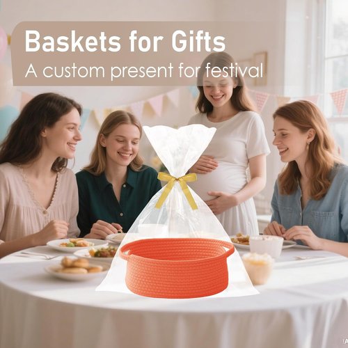 JMvicyroam Woven Basket - Small Rope Storage Bin with Handles | Perfect Organizer for Shelves & Closets - Orange, 2 Pack