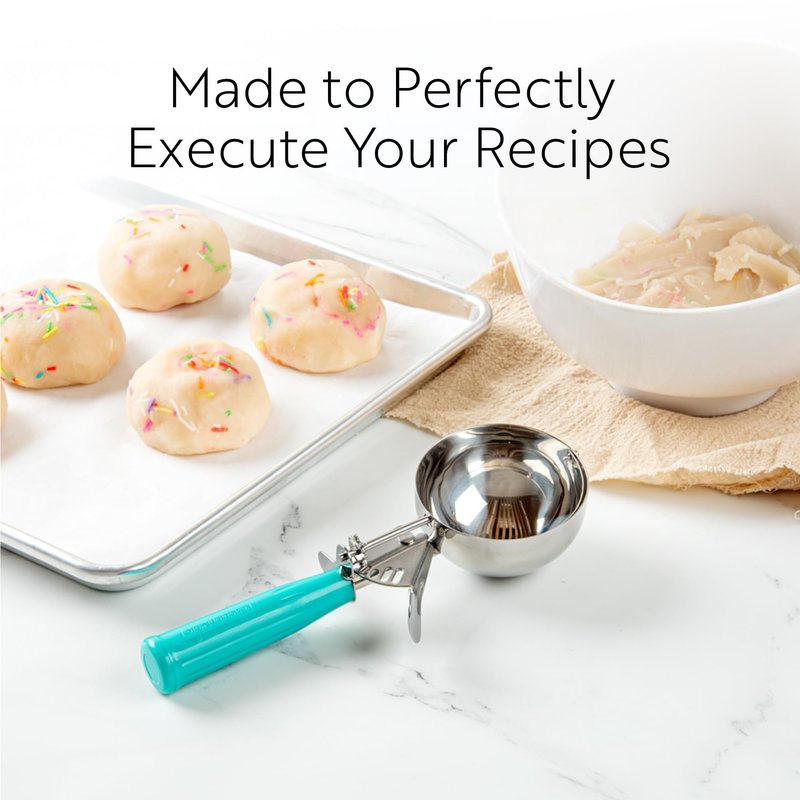 Restaurantware Met Lux 3.25 Ounce Portion Scoop 1 Trigger Release Cookie Scoop - With Green Handle Stainless Steel Disher For Portion Control Scoop Cookie Dough Cupcake Batter Or Ice Cream