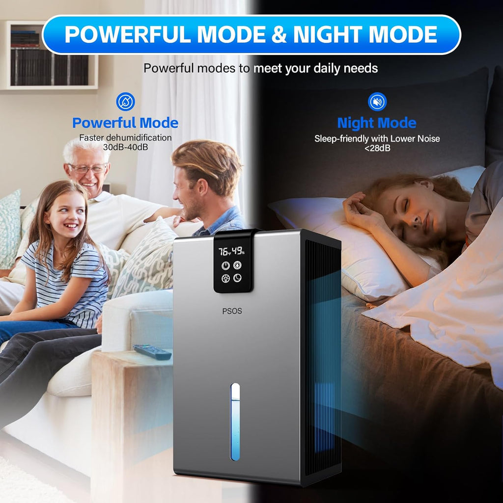Skiennix Dehumidifier - Quiet 98 OZ Home Dehumidifier for Up to 1000 Sq.Ft | Auto Shut Off & 7 Color Light (Gray)