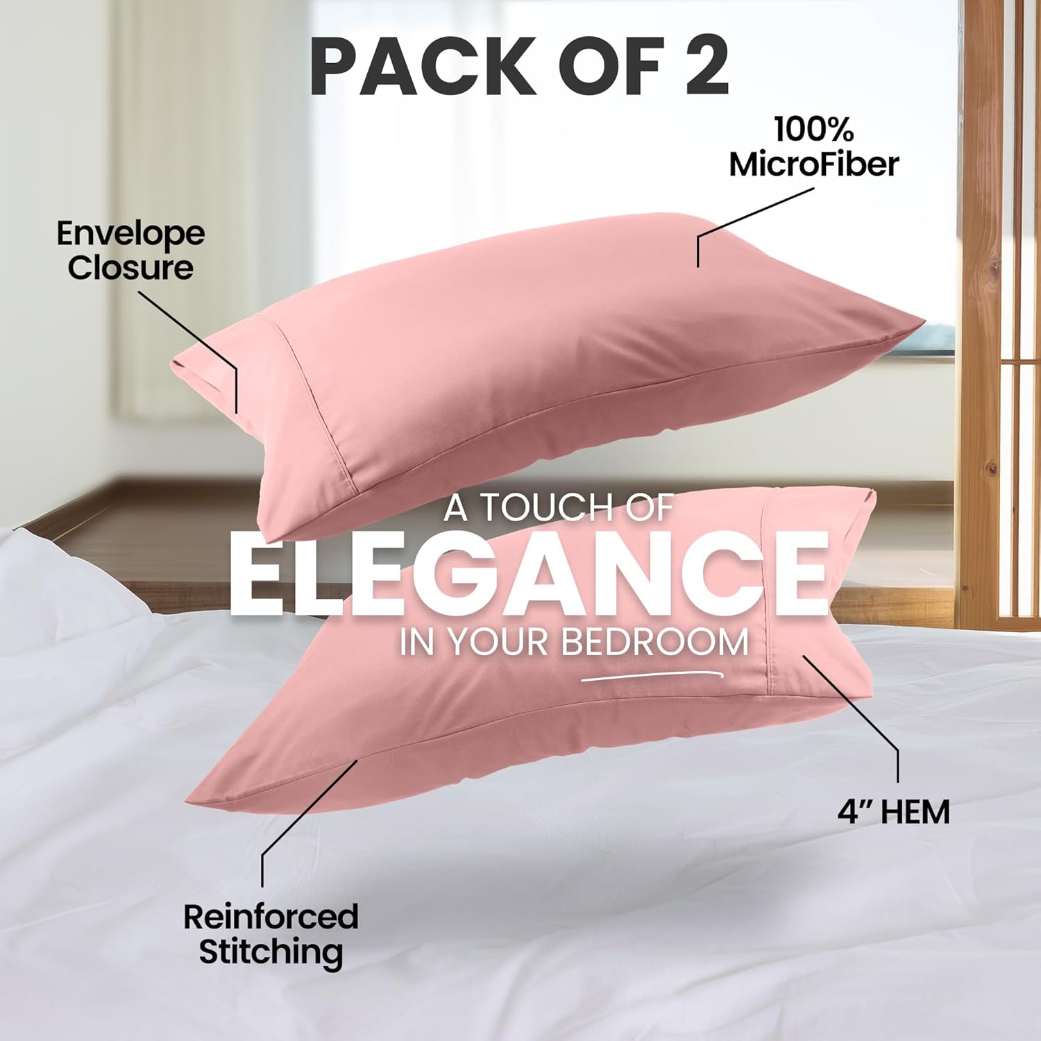 Utopia Bedding Queen Pillow Cases - Soft Brushed Microfiber - 2 Pack, Fade Resistant, 20 x 30 Inches | Pink