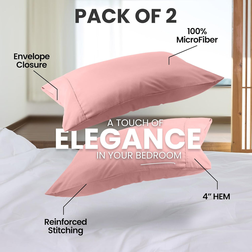 Utopia Bedding Pillow Cases - Soft Brushed Microfiber, Envelope Closure - 20x26 Inches, Pink | 2-Pack
