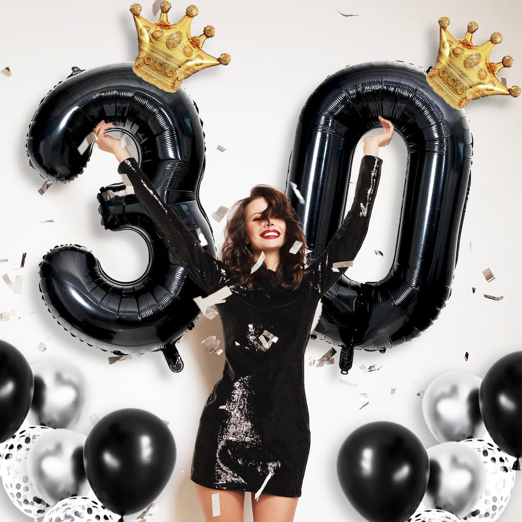 Skiennix 20th Birthday Foil Balloon - Large 40-Inch Black Number with Gold Crown | Perfect for Boys & Girls Celebrations