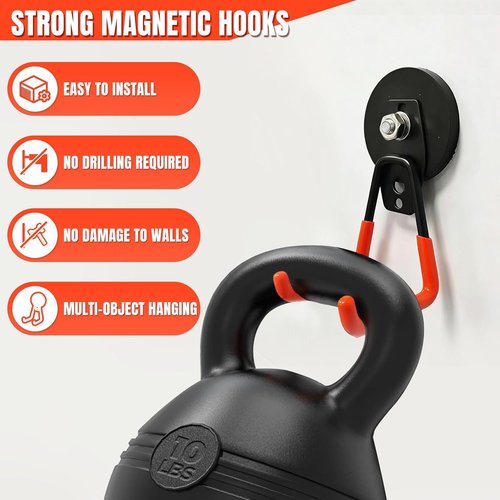 Magnetic Hooks 4 Pack - Heavy Duty Large Hooks with Anti-Slip Coating for Garage & Workshop