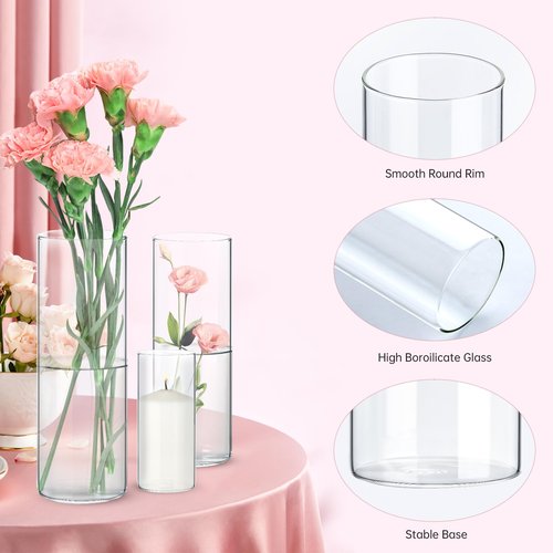 Fgail 20 Pack Clear Glass Vases for Centerpieces, Cylinder Vase Set, 4,6,8,10,12 Inch Tall Flower Vase for Home Decor, Flower Vase for Table Decorative & Hurricane Floating Candle Holders