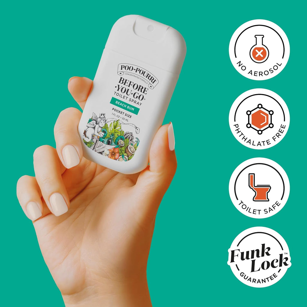Poo-Pourri Pocket Toilet Spray - Beach Bum Scent, 1 Fl Oz | Travel-Size Odor Deodorizer, TSA Approved