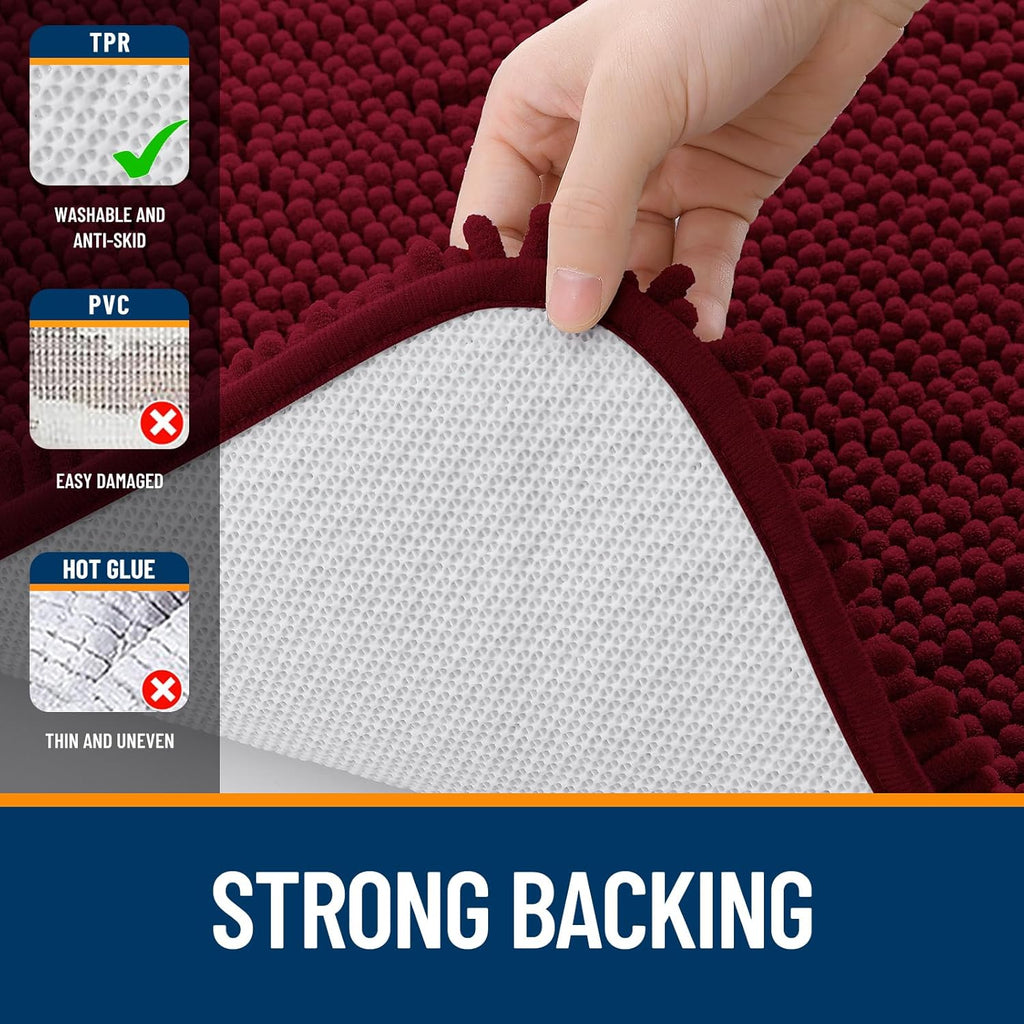 OLANLY Bathroom Rugs - Extra Soft Chenille Bath Mats | Quick Dry, Machine Washable, 36x24, Burgundy