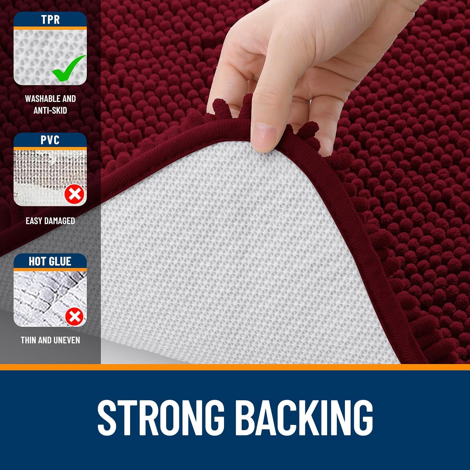 OLANLY Bathroom Runner Rugs - Soft Absorbent Chenille Bath Mats | Quick-Dry, Machine Washable, 47x20, Burgundy