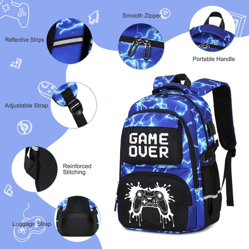 Scothen Boys Backpack for School, 3PCS Cool Luminous Backpack for Boys with Lunch Bag Pencil Case, Kids Bookbag Teen Backpacks for Kindergarten Elementary Middle School