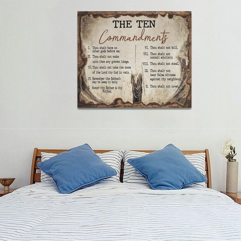 The Ten Commandments Wall Art 10 Commandments Christian Bible Verse Religion Scripture Pictures Wall Decor Canvas Painting Prints Artwork Framed for Church Living Room Bedroom Office 24"x20"