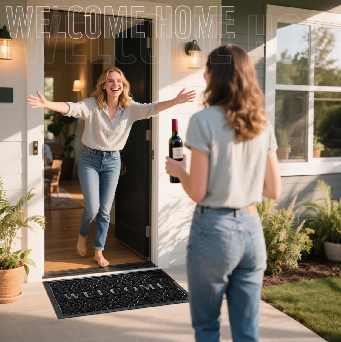 Yimobra Outdoor Welcome Mat - All-Weather Waterproof Non-Slip Doormat | 29.5x17 Inches, Black