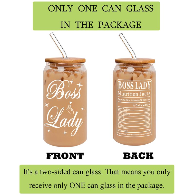 MAFENT Boss Lady Gifts - 16 Oz Can Glass for Mom Girlfriend Women Manager Coworker Employer Colleagues Teacher Assistant Christmas Gifts New Year Bosses Day Decorations