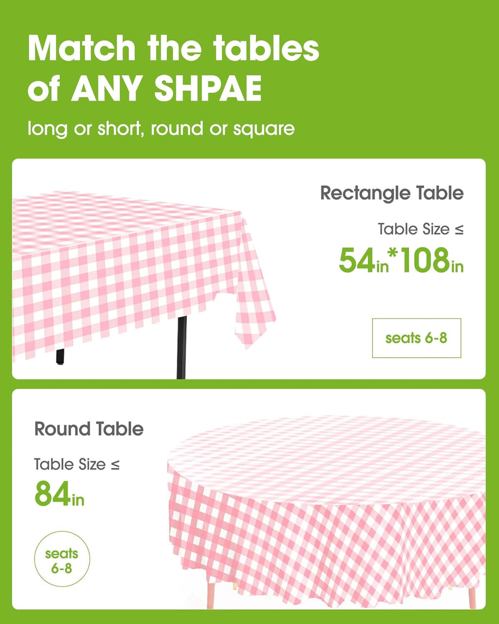 Pureegg Disposable Table Cloths - 10 Pack, 54 x 108 Inch, Sturdy Pink Gingham for Parties & Picnics