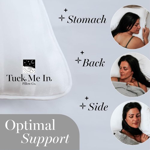Houseify Tuck Me In Pillow Co. Down Alternative Pillows - Hypoallergenic Queen Size, Set of 2 | Premium Breathable Comfort for Side and Back Sleepers